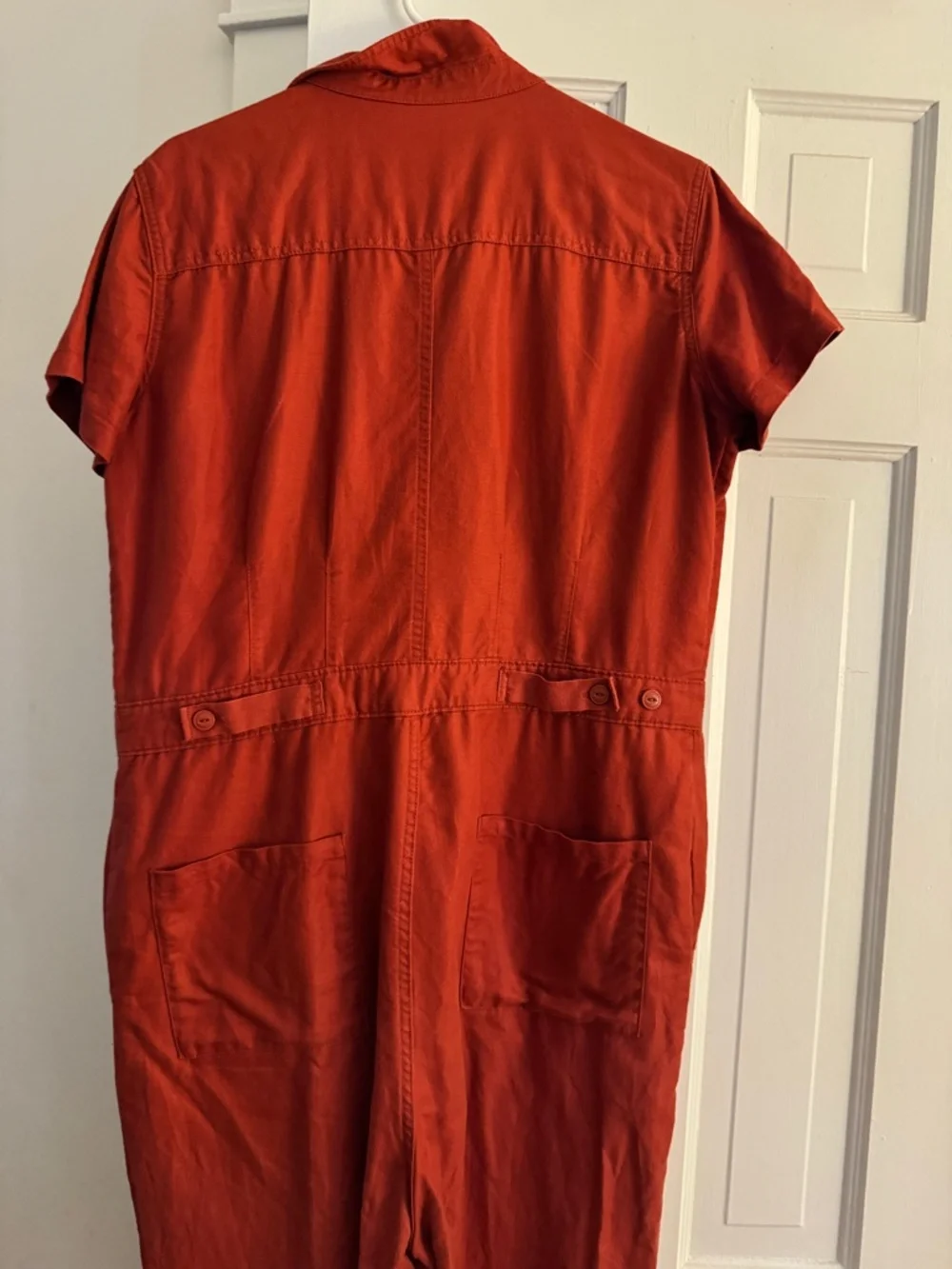 QUINCE Rust Red Cotton Linen Twill Short Sleeve Coverall Jumpsuit Medium